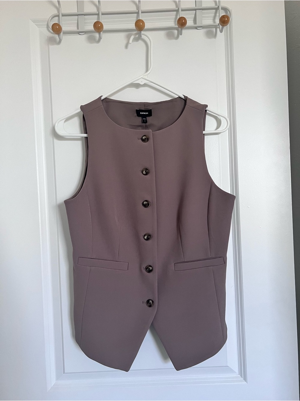 Express Mauve-Taupe Sleeveless Button Vest